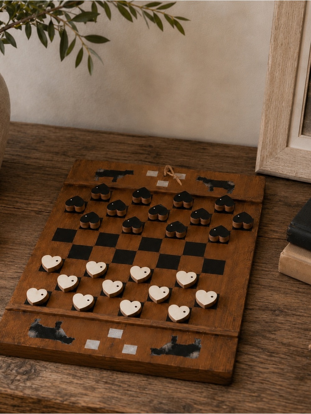 Handmade Folk Art Wooden Checkerboard Game Country Decor Cow decor Farmhouse